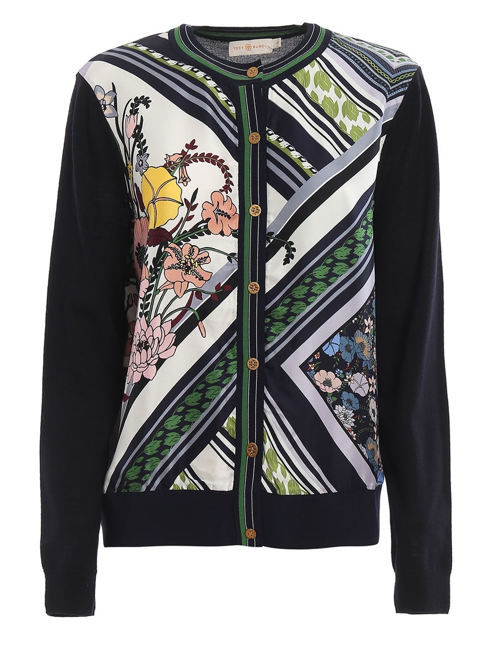 Tory Burch Floral Silk Front Panel Cardigan